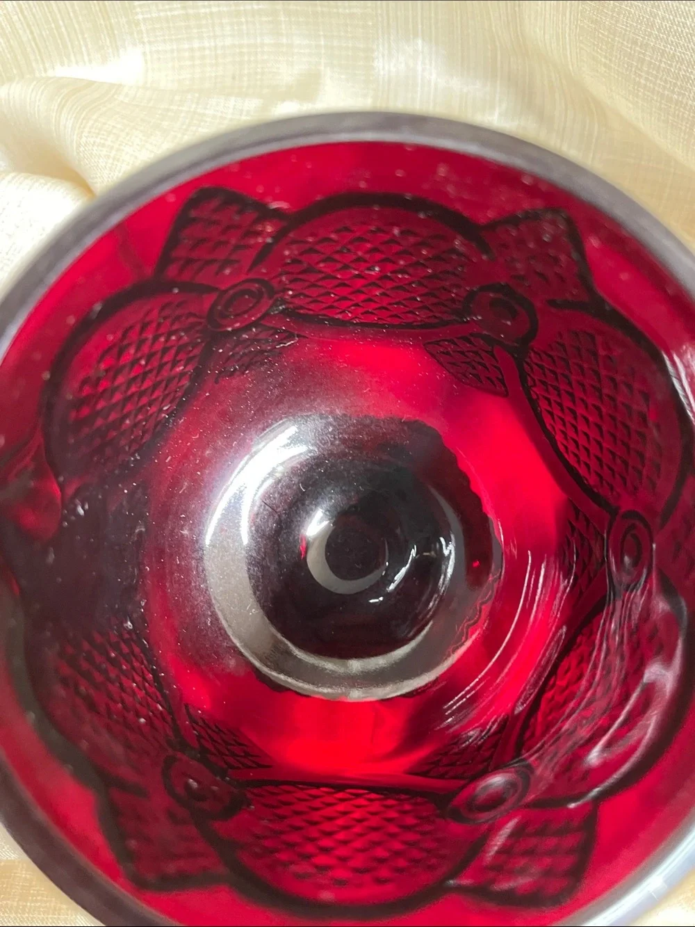 Avon Pair of Deep Red Ruby Pressed Glass Footed Tumbler